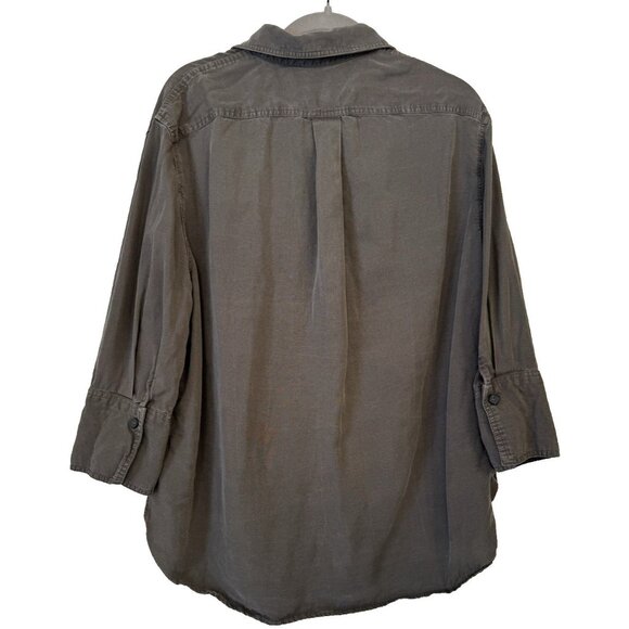 Zara Women Gray Oversized Small Lyocell Linen Button Down Lagenlook Layer Shirt - Picture 10 of 14